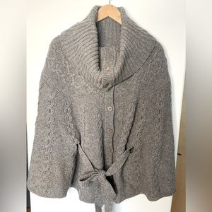 Ted Baker cape/poncho sweater with belt- knitted wool in grey